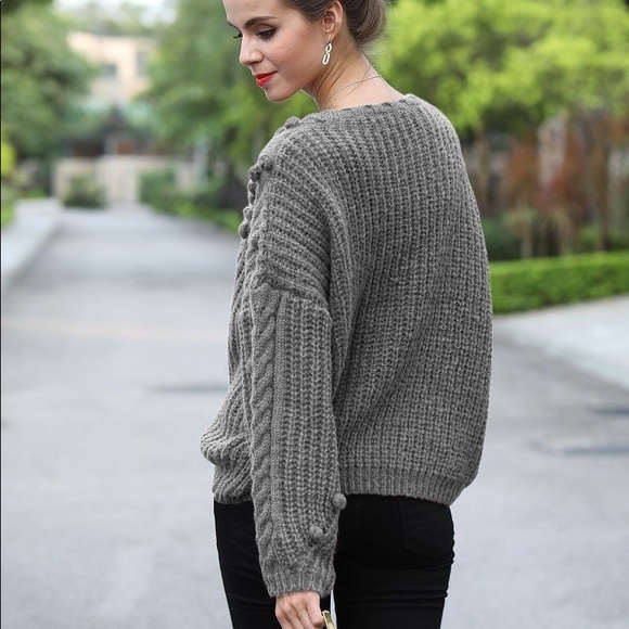 $ FIRM 🌷Black Cable Knit and Pom Pom Sweater - Picture 4 of 8